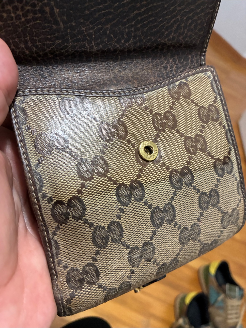 Gucci Monogram Crystal GG Compact Fold wallet beige with box Authentic - Picture 7 of 17
